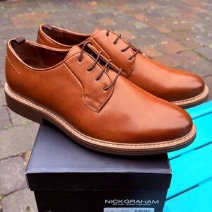 MENS NICK GRAHAM DYLAN ELASTIC LACE UP OXFORD DRESS SHOES - SIZE 10 NEW WITH BOX